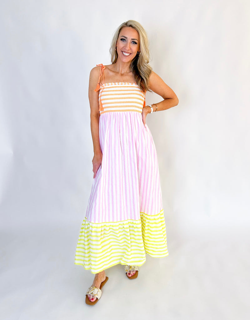 Sherbet Colored Stripe Maxi Dress