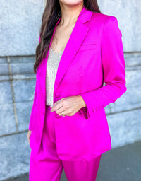 My Moment Lined Satin Blazer (Magenta)