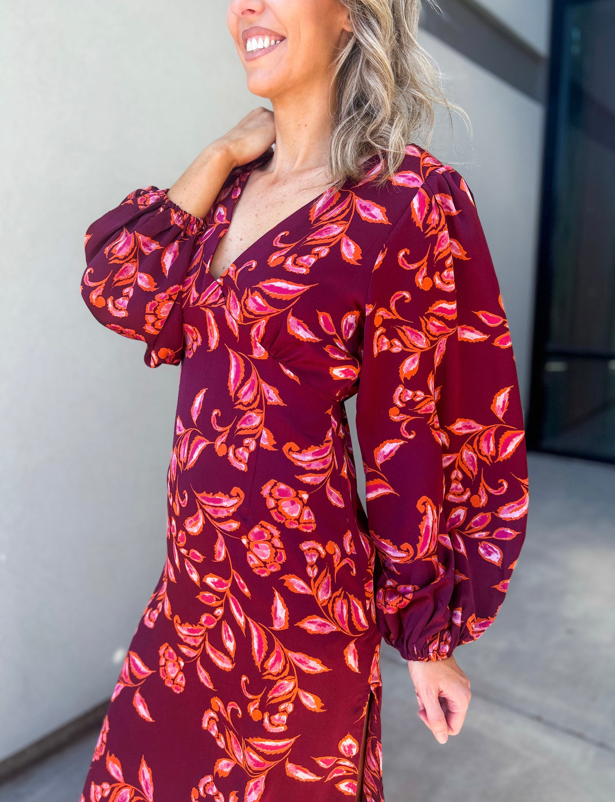 Sangria Floral Satin Maxi Dress