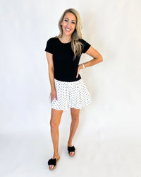 Kaytlin Solid Combo Polka Dot Bubble Hem Mini Dress