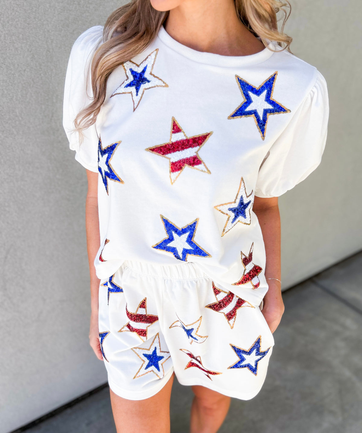 Shine Bright Sequin Star Puff Sleeve Top