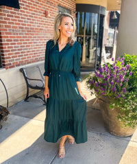 Emelina Satin Maxi Dress (Hunter Green)