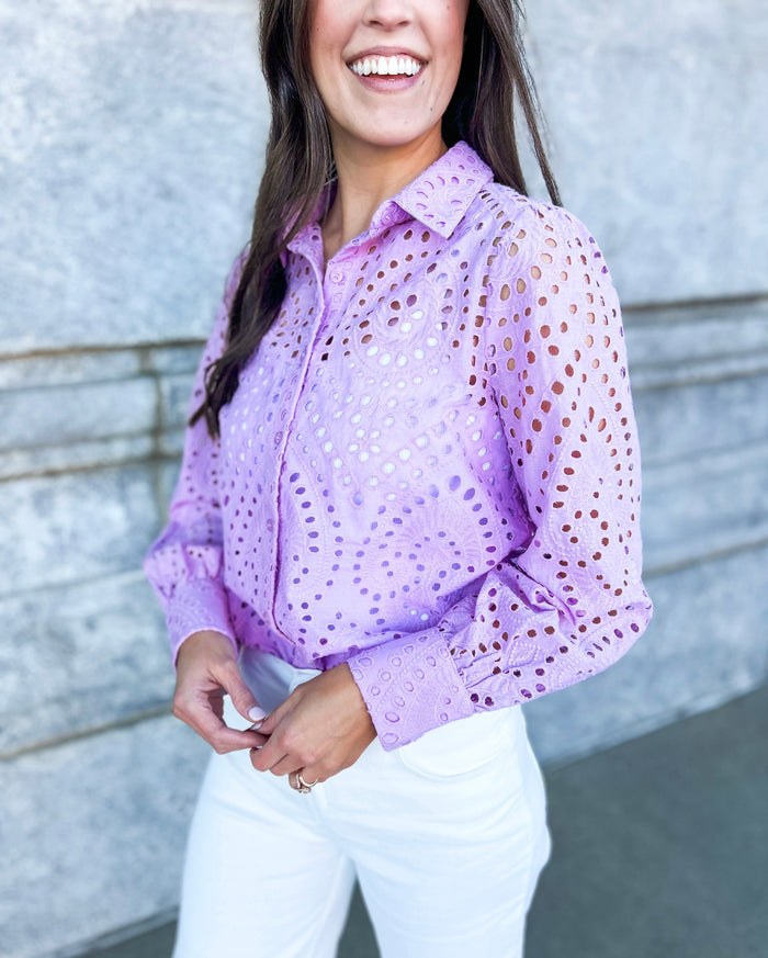 Tula Eyelet Lace Long Sleeve Top (Lavender)