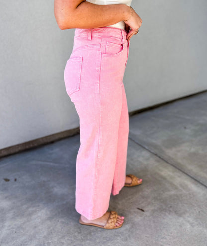 Jerica High Waisted Wide Leg Stretch Jeans (Light Pink)