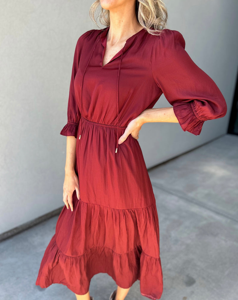 Emelina Satin Maxi Dress (Burgundy)