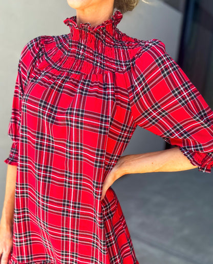 Boswell Tartan Plaid Smocked Yoke Dress