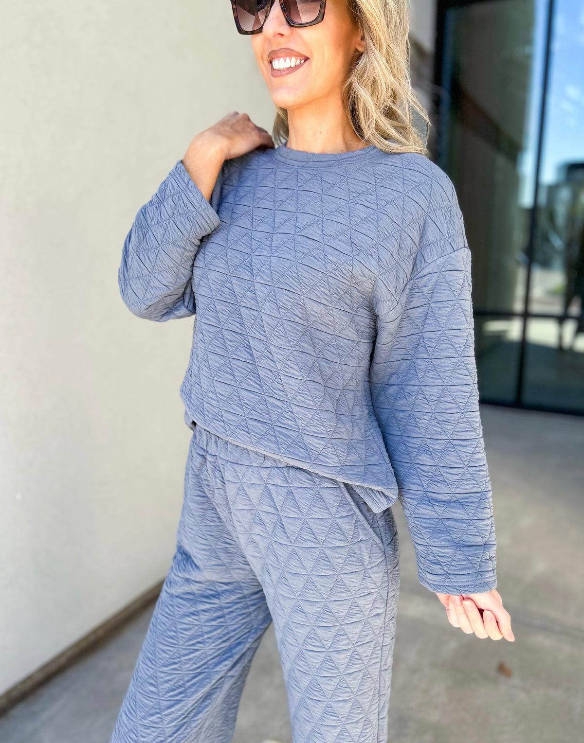 Olivia Quilted Sweatshirt (Blue)