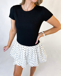Kaytlin Solid Combo Polka Dot Bubble Hem Mini Dress