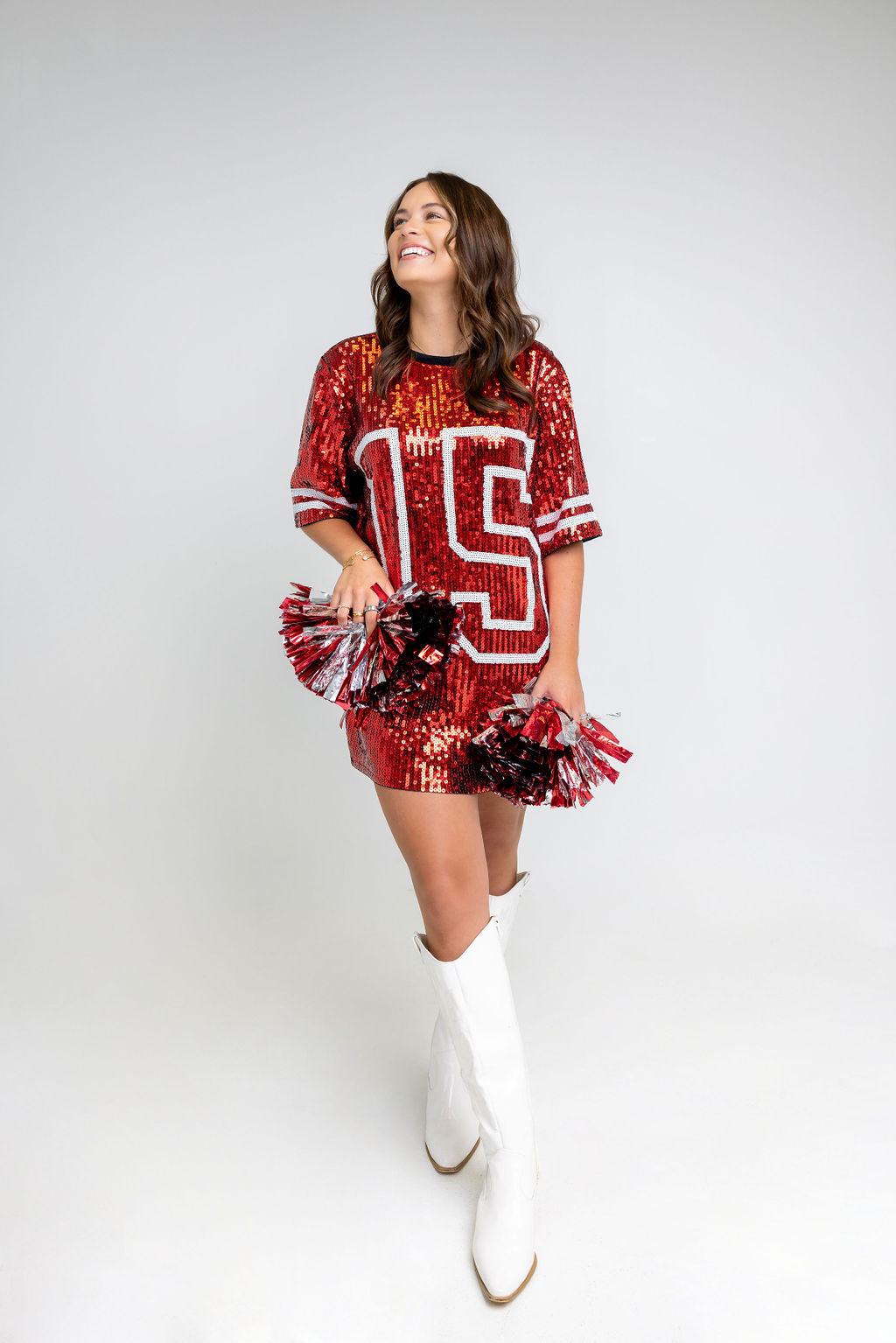 #15 Red Sequin Jersey TShirt Dress