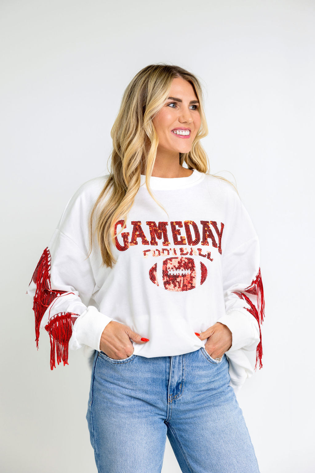 Fringe Sequin Football Game Day Sweatshirt