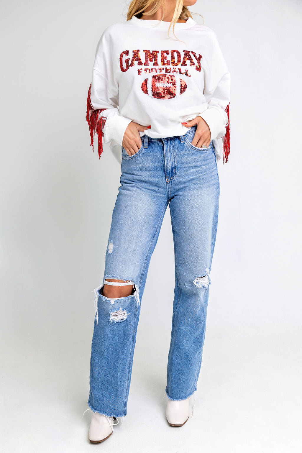 Fringe Sequin Football Game Day Sweatshirt