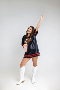 Game Time Faux Leather Stretch Sequin Football Oversized Dress