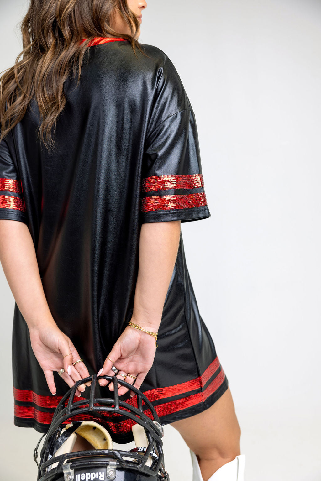 Game Time Faux Leather Stretch Sequin Football Very Oversized Dress Game Time Faux Leather Stretch Sequin Football Very Oversized Dress