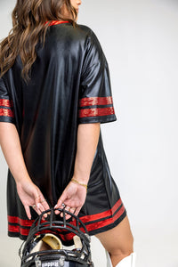 Game Time Faux Leather Stretch Sequin Football Oversized Dress