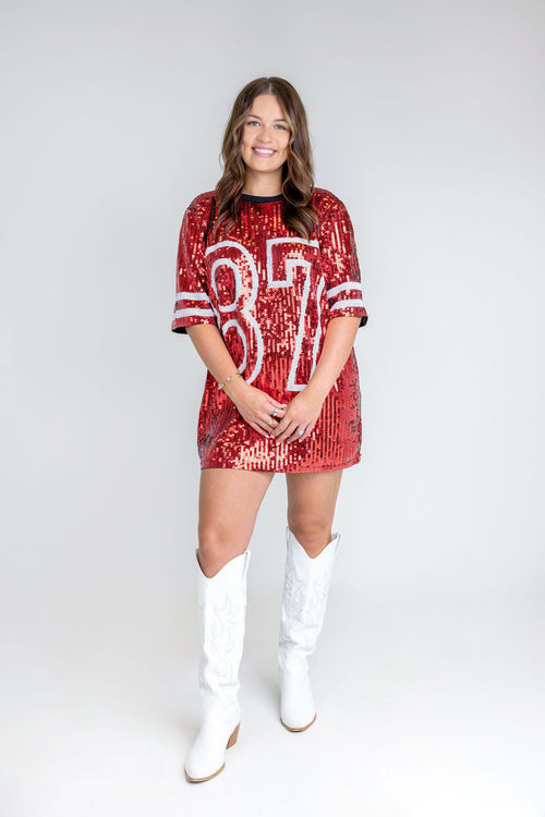 #87 Red Sequin Jersey TShirt Dress (Red/Black) #87 Red Sequin Jersey TShirt Dress (Red/Black)