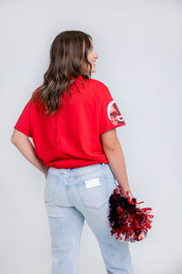 Sequin Helmet Oversized T-Shirt (Red/White)