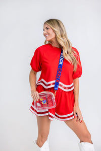 Big Red Sequin Stripe Crop Top / Short Set