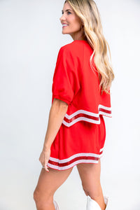 Big Red Sequin Stripe Crop Top / Short Set