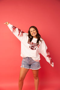 Fringe Sequin Football Game Day Sweatshirt