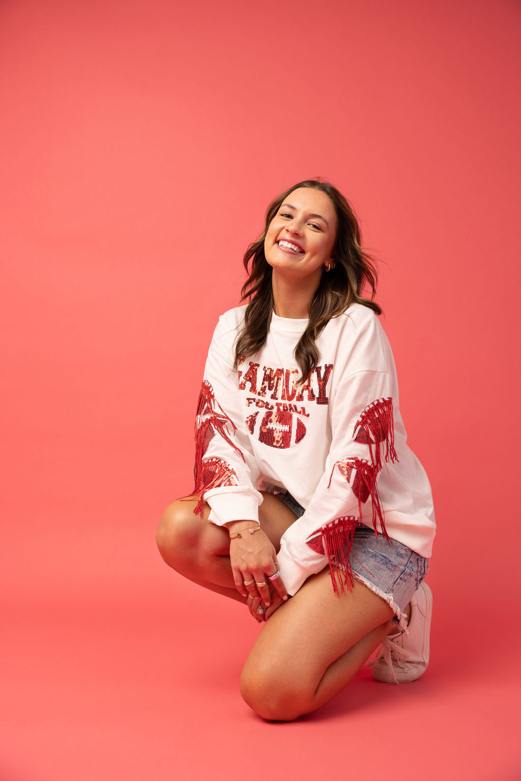 Fringe Sequin Football Game Day Sweatshirt