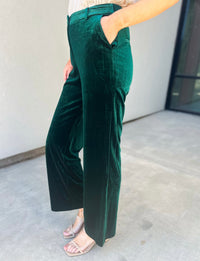 She Knows It Velvet Elastic Waist Pants (Hunter Green)