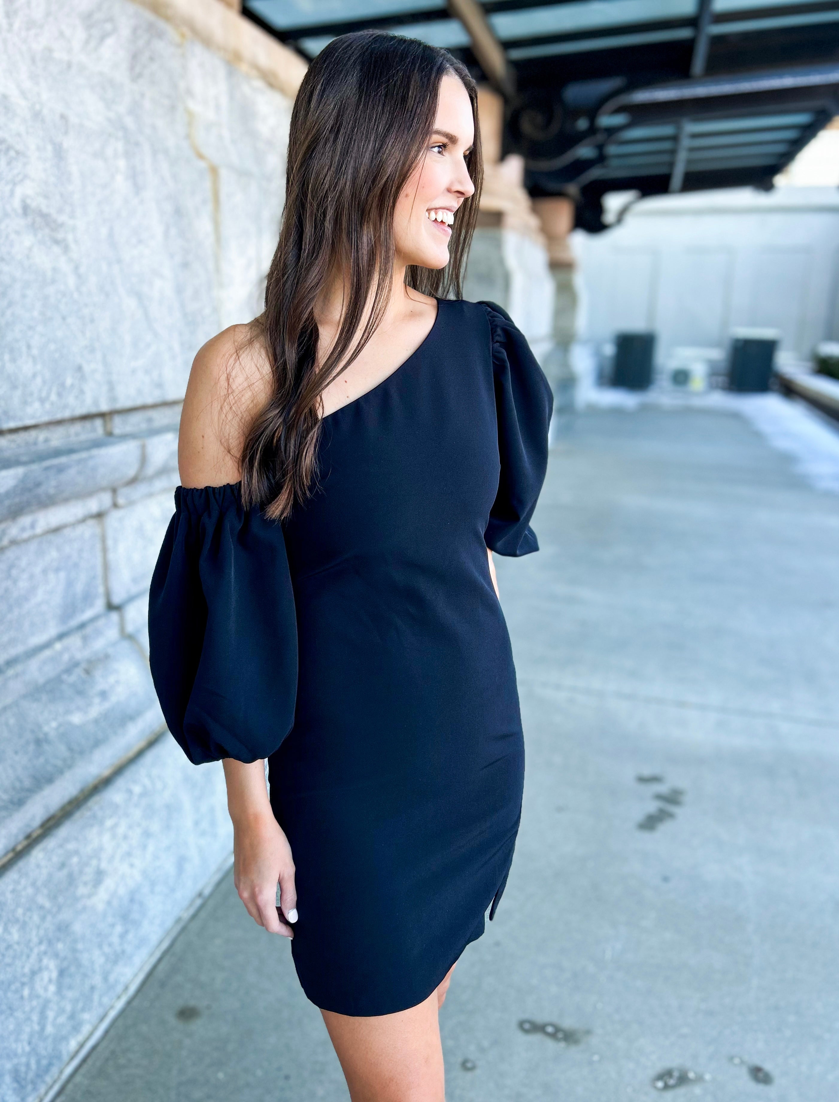 Isabelle One Shoulder Puff Sleeve Dress – Nova Lee Boutique