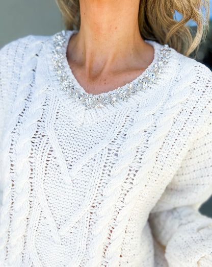 Jewel Embellished Cable Knit Sweater