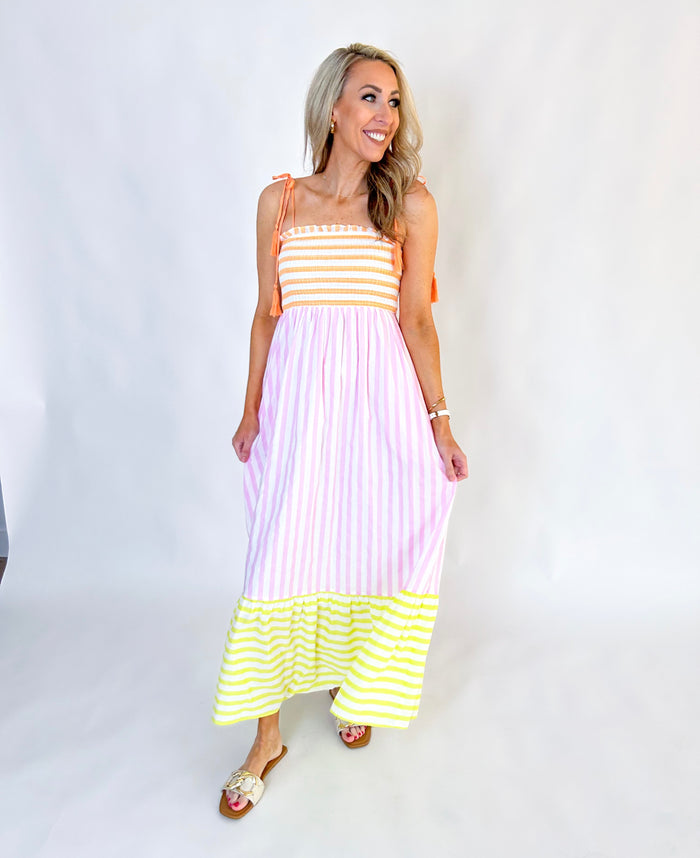 Sherbet Colored Stripe Maxi Dress