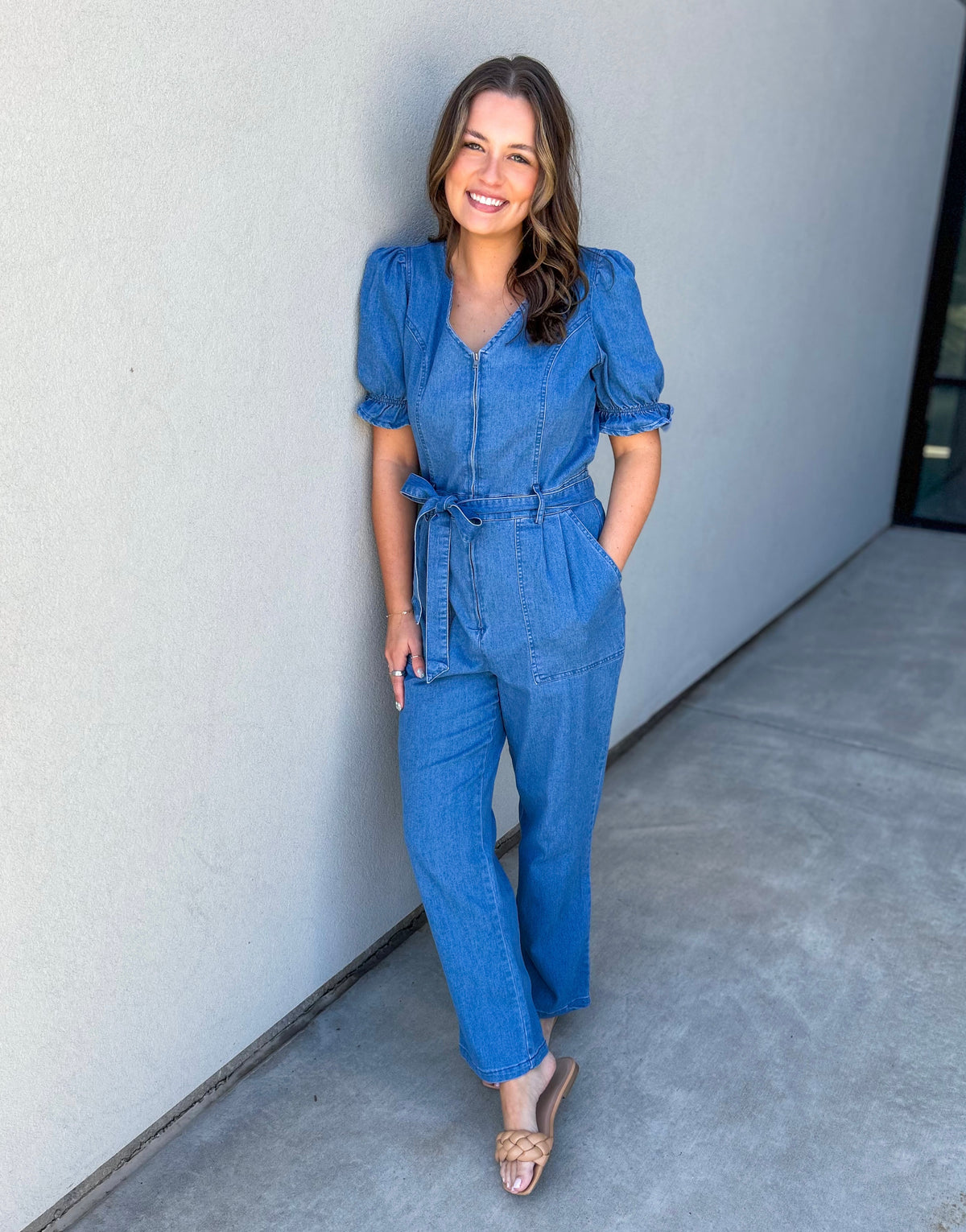 Tara Stretch Denim Jumpsuit