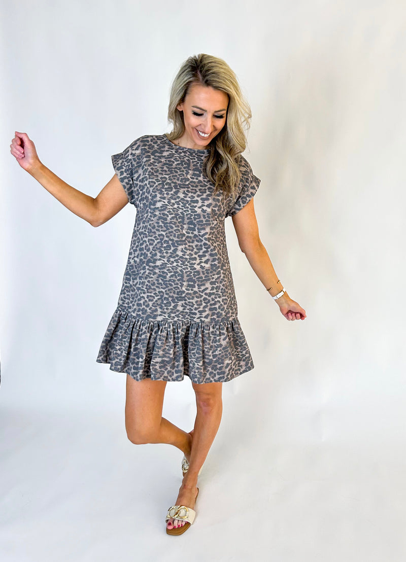 Liz Buttons Down Back Leoaprd Denim Mini Dress