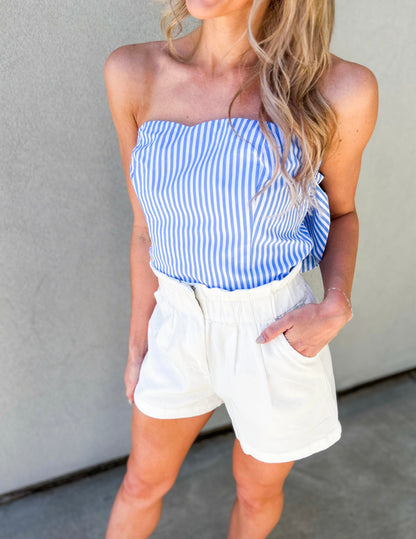 Allison Big Bow Striped Strapless Crop Top