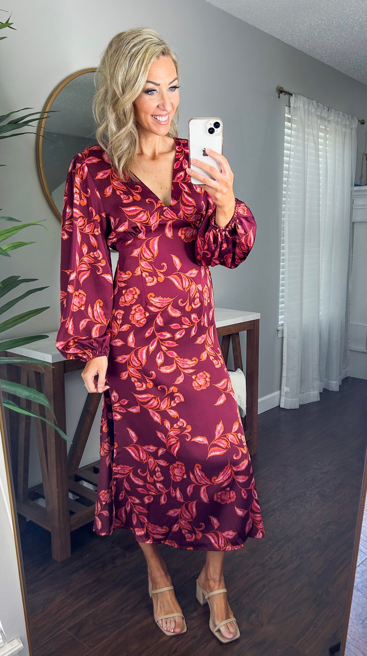 Sangria Floral Satin Maxi Dress