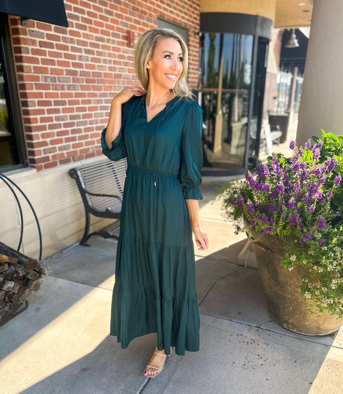 Emelina Satin Maxi Dress (Hunter Green)