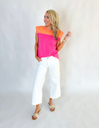 Peachy Bubble Gum Color Block Sleeveless Top