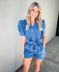 Emmie Puff Sleeve Denim Romper