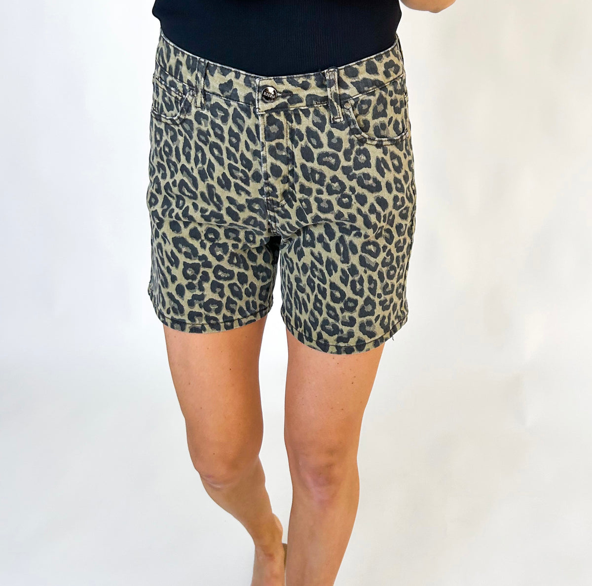 Jinnie Leopard Stretch Jean Shorts