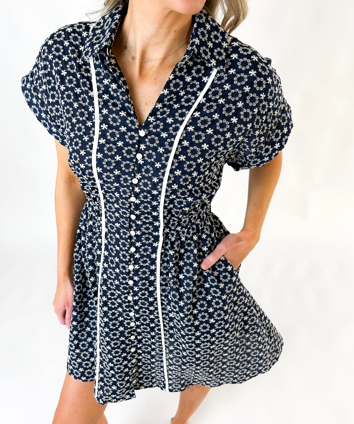 Zoe Embroidered Button Down Shirt Dress