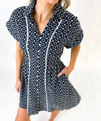 Zoe Embroidered Button Down Shirt Dress