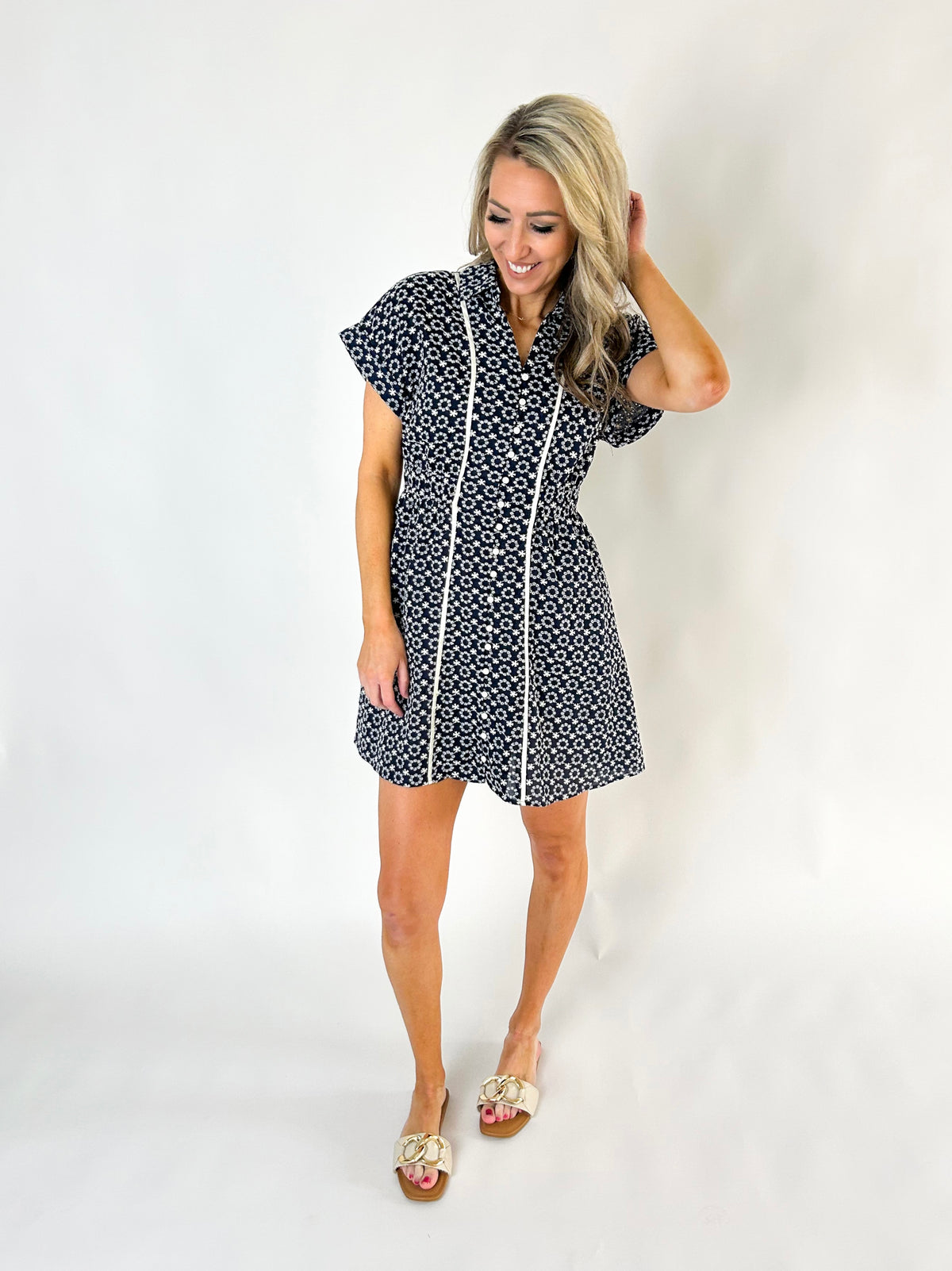 Zoe Embroidered Button Down Shirt Dress