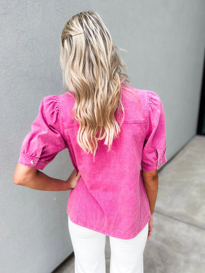 Bow Tie Denim Top (Pink Denim)