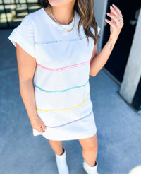 Ayana Rainbow Striped Textured Dress (White)