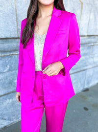 My Moment Lined Satin Blazer (Magenta)