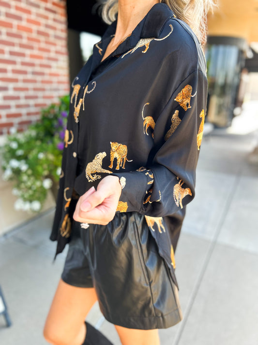 Lorenza Leopard Oversized Button Up Top