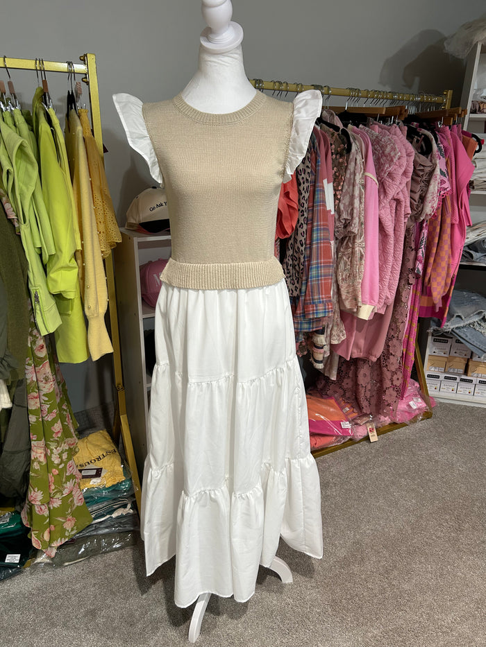 Eden Mixed Sweater Vest Midi Dress Eden Mixed Sweater Vest Midi Dress