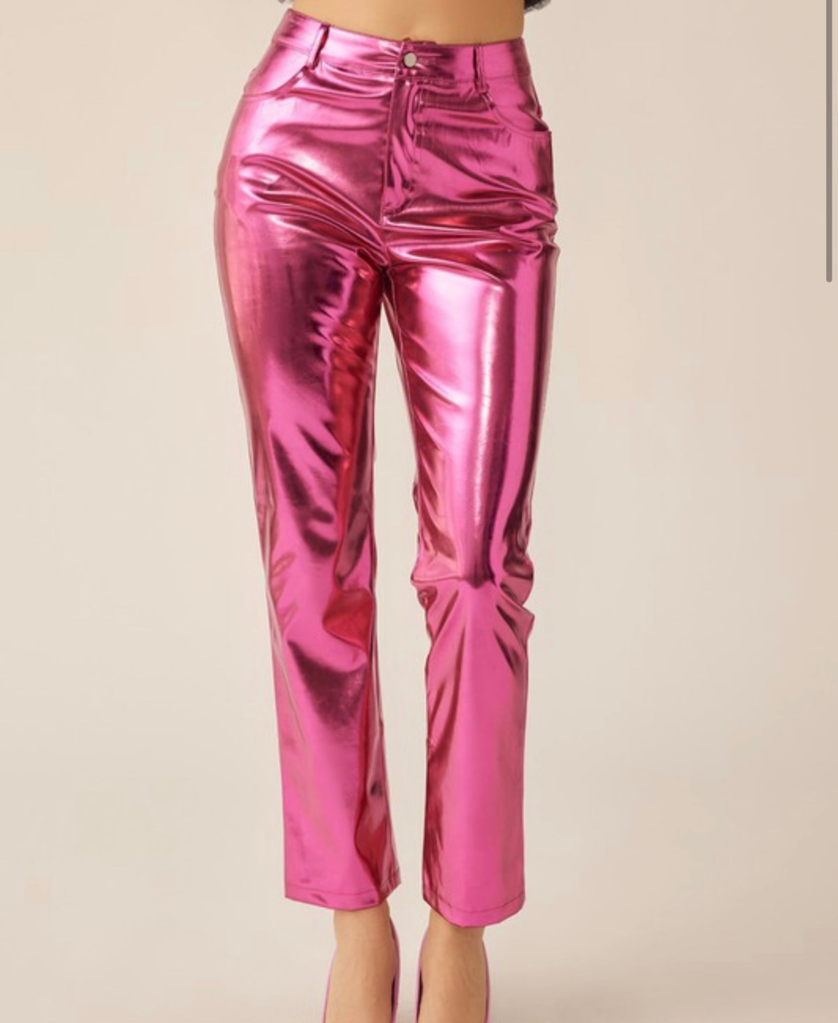 Jenner Metallic Stretch Faux Leather Straight Leg Pants