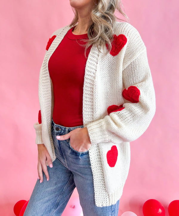 Be Mine Heart Embroidered Knit Cardigan