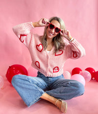 Sweetheart Puffy Heart Crochet Knit Cardigan