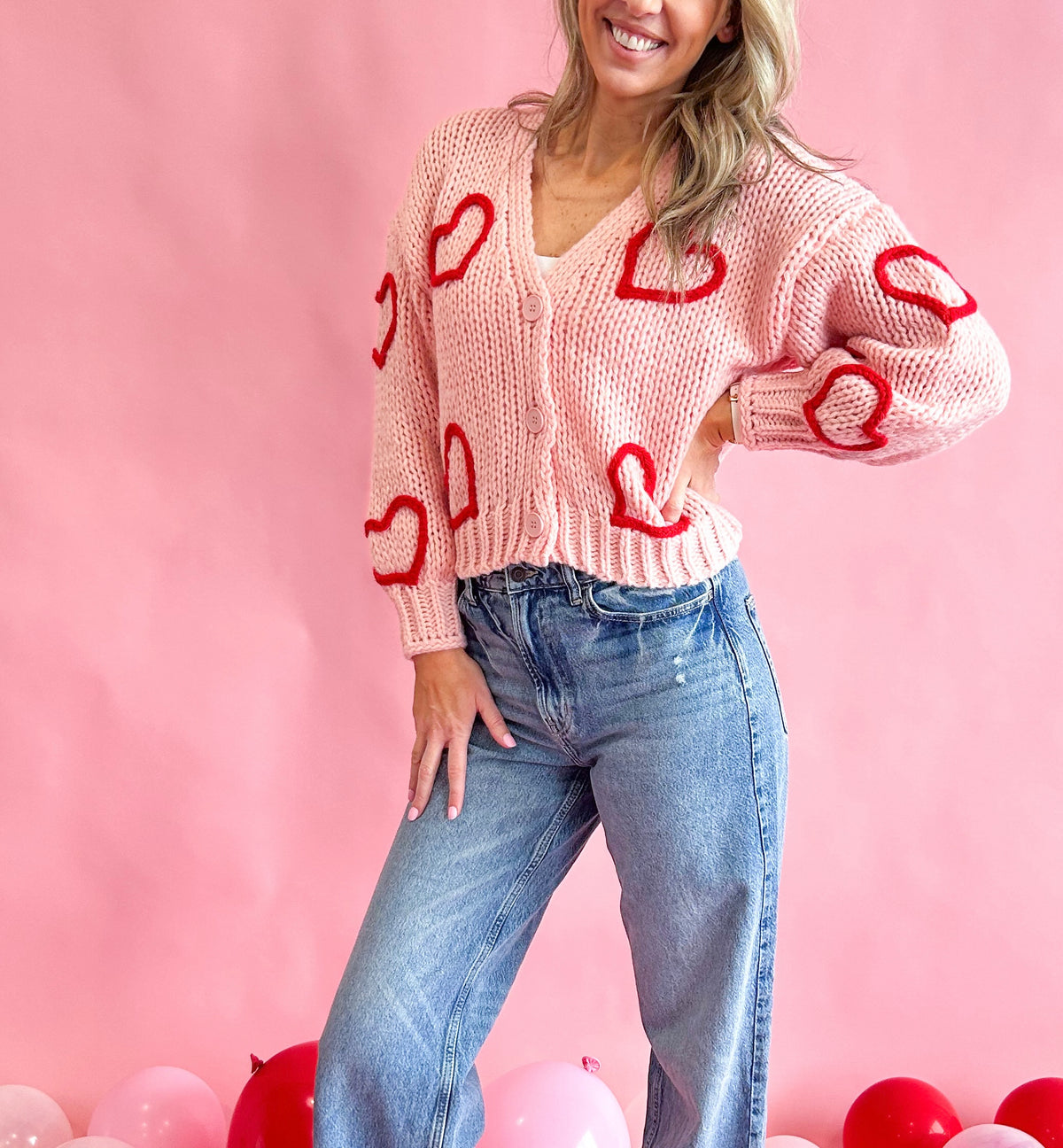 Sweetheart Puffy Heart Crochet Knit Cardigan