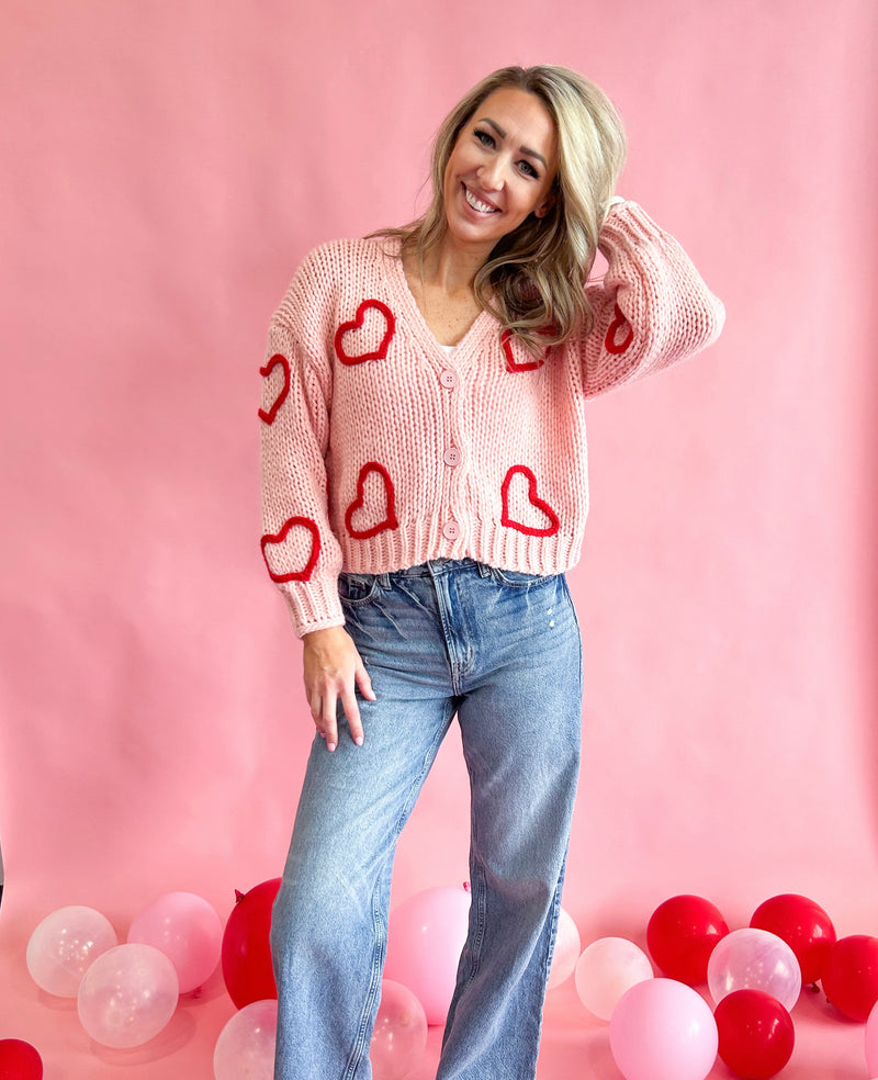 Sweetheart Puffy Heart Crochet Knit Cardigan