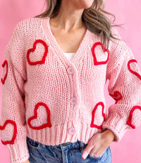 Sweetheart Puffy Heart Crochet Knit Cardigan